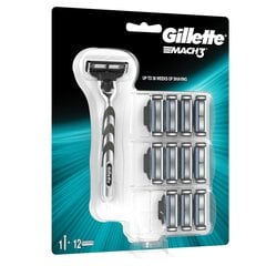 Komplekt Gillette Mach3: raseerija + raseerimispead 12 tk hind ja info | Gillette Parfüümid, lõhnad ja kosmeetika | hansapost.ee