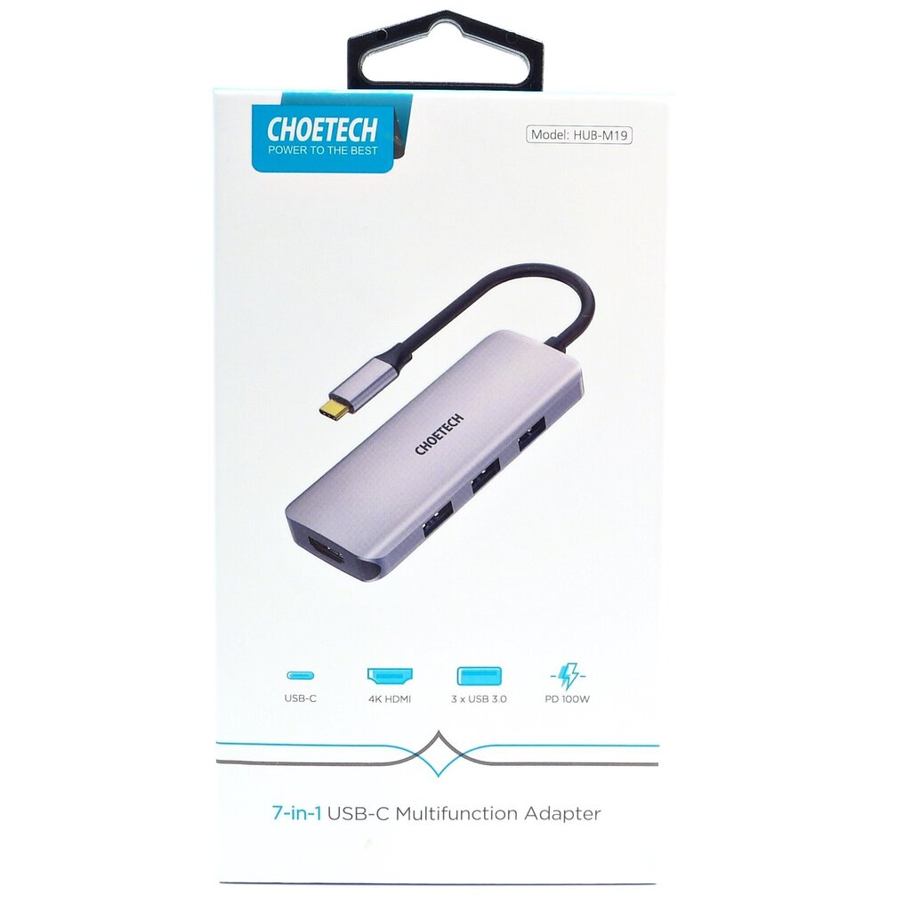 Adapter Choetech HUB-M19 USB-C 7W1 4K PD 100W, hall цена и информация | USB adapterid ja jagajad | hansapost.ee