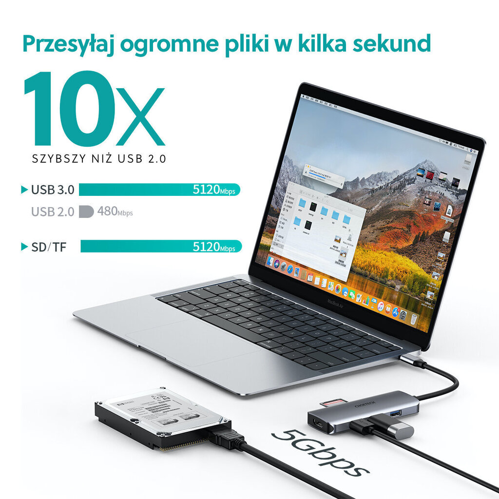 Adapter Choetech HUB-M19 USB-C 7W1 4K PD 100W, hall цена и информация | USB adapterid ja jagajad | hansapost.ee