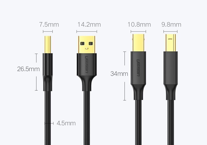 Kaabel Ugreen USB-A - USB-B, 1.5m UGR525BLK цена и информация | Mobiiltelefonide kaablid | hansapost.ee