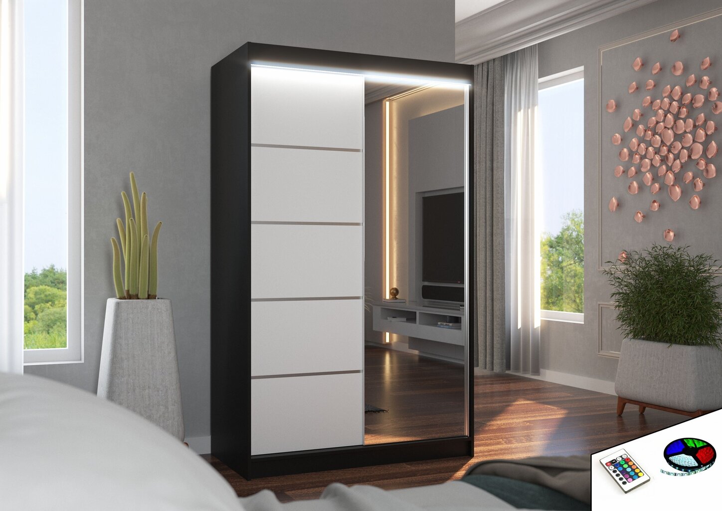 LED valgustusega kapp ADRK Furniture Nicea, must/valge цена и информация | Kapid | hansapost.ee