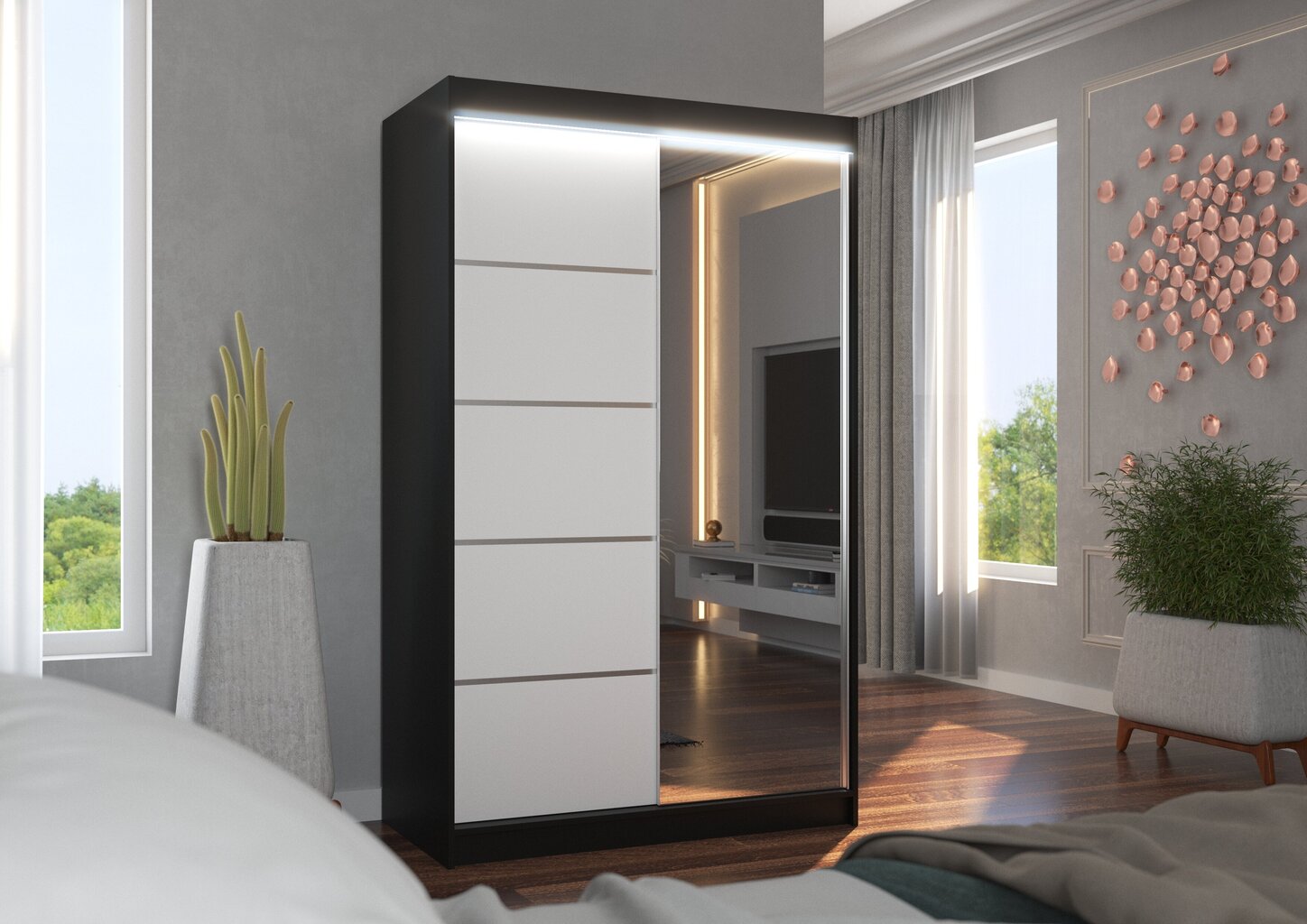 LED valgustusega kapp ADRK Furniture Nicea, must/valge цена и информация | Kapid | hansapost.ee