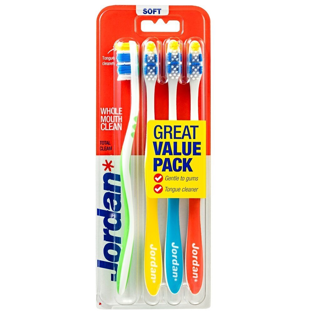 Jordan Hambahari Total Clean Soft 4-pakk 4 tk hind ja info | Hambaharjad, hampapastad ja suuloputusvedelikud | hansapost.ee