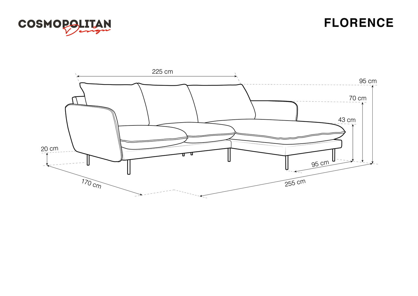 Pehme nurgadiivan Cosmopolitan Design Florence 5S, sinine hind ja info | Nurgadiivanid ja nurgadiivanvoodid | hansapost.ee