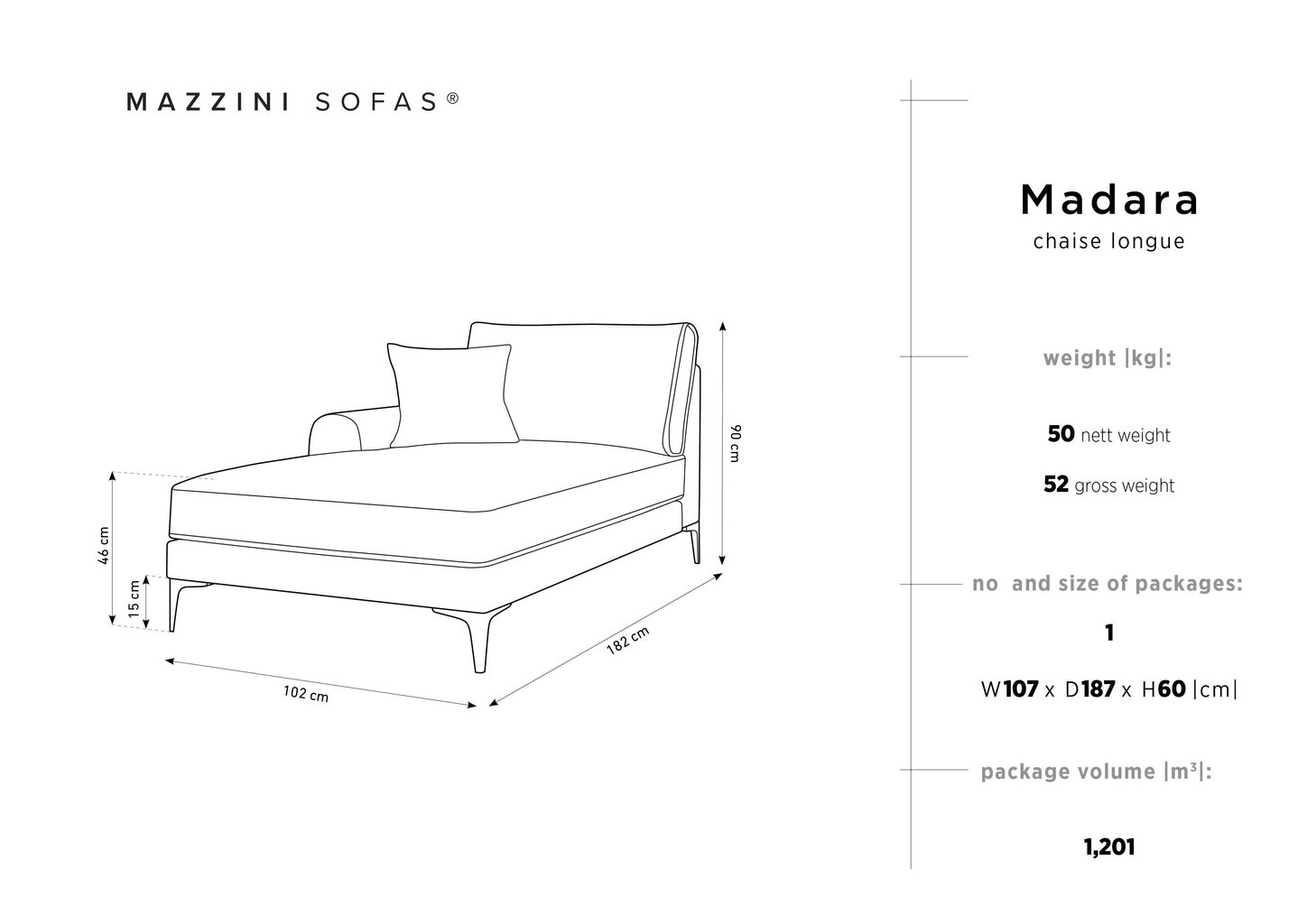 Kušett Mazzini Sofas Madara, heleroheline/must hind ja info | Diivanvoodid ja diivanid | hansapost.ee