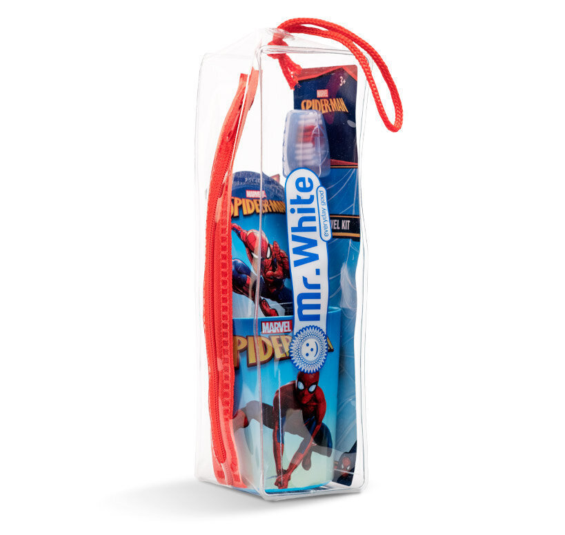 Reisikomplekt lastele Mr. White Spiderman: hambapasta, 75 ml. + hambahari, 1 tk. + klaas, 1 tk. + kosmeetikakott, 1 tk. цена и информация | Hambaharjad, hampapastad ja suuloputusvedelikud | hansapost.ee