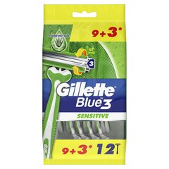 Одноразовые бритвы Gillette Blue3 Sensitive, 9+3 шт. цена и информация | Средства для бритья | hansapost.ee