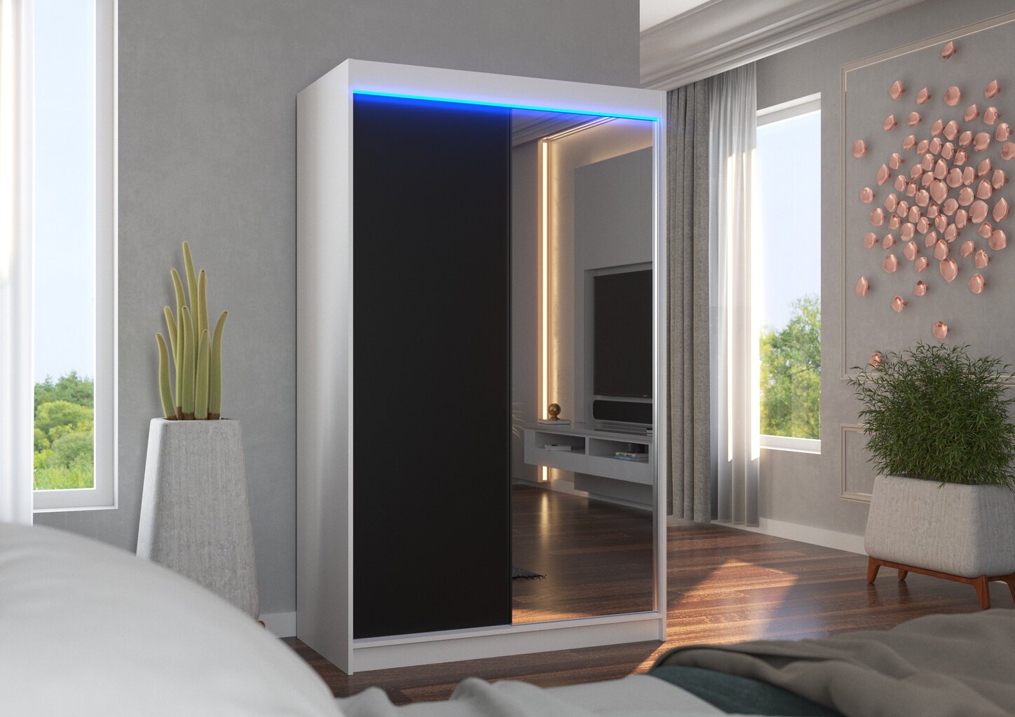 LED valgustusega kapp ADRK Furniture Rewena, valge/must цена и информация | Kapid | hansapost.ee