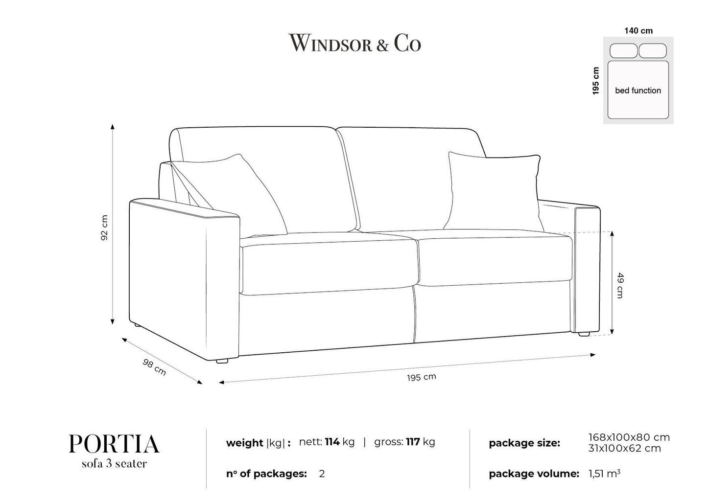 Diivan Windsor & Co Portia 3, must hind ja info | Diivanvoodid ja diivanid | hansapost.ee