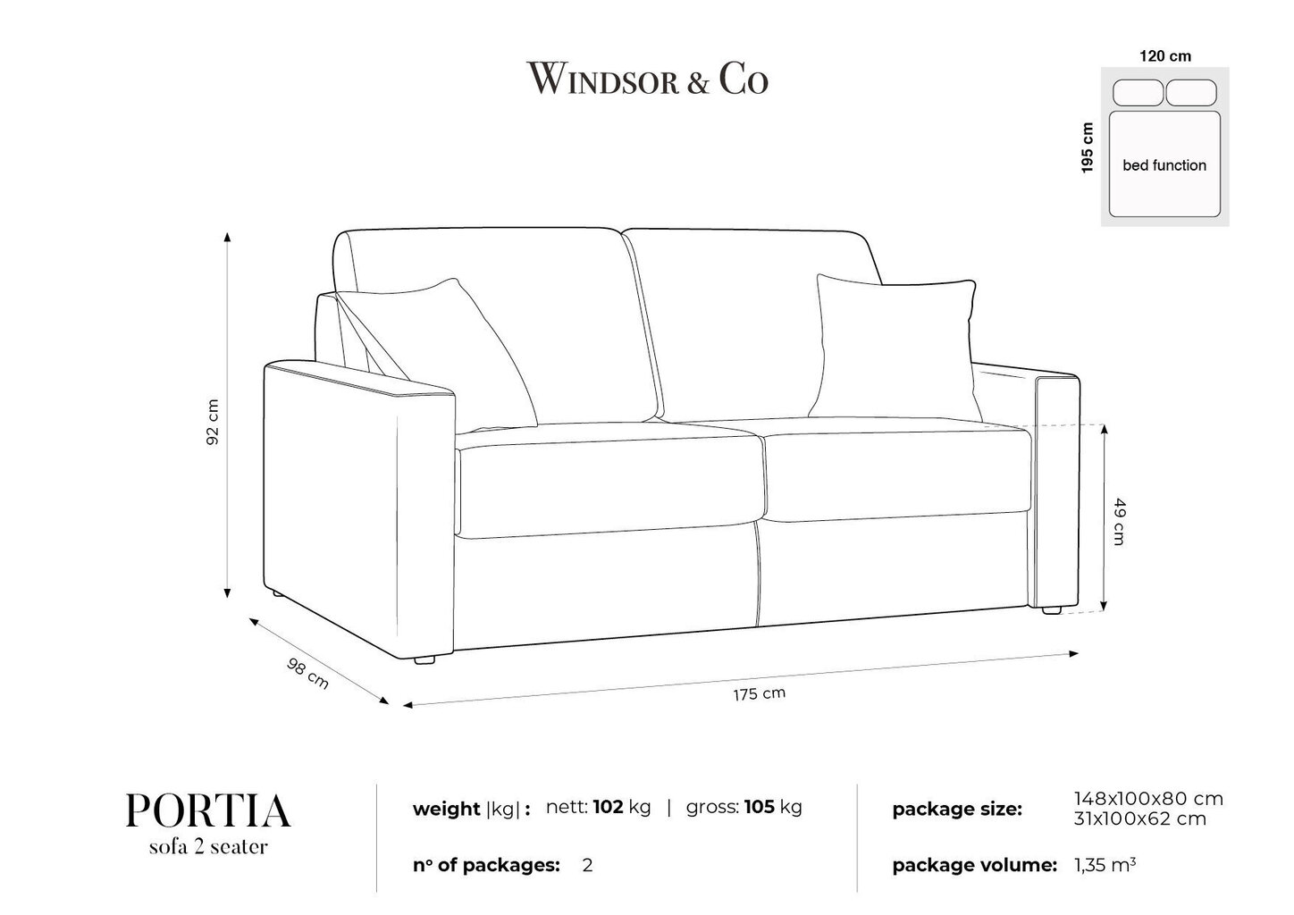 Diivan Windsor & Co Portia 2, tumesinine hind ja info | Diivanvoodid ja diivanid | hansapost.ee