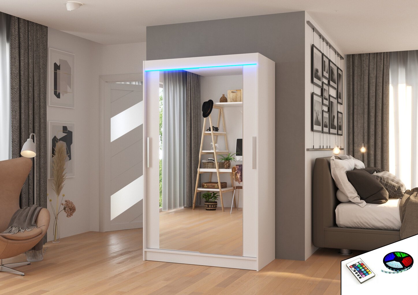 LED valgustusega kapp ADRK Furniture Tibago, valge цена и информация | Kapid | hansapost.ee