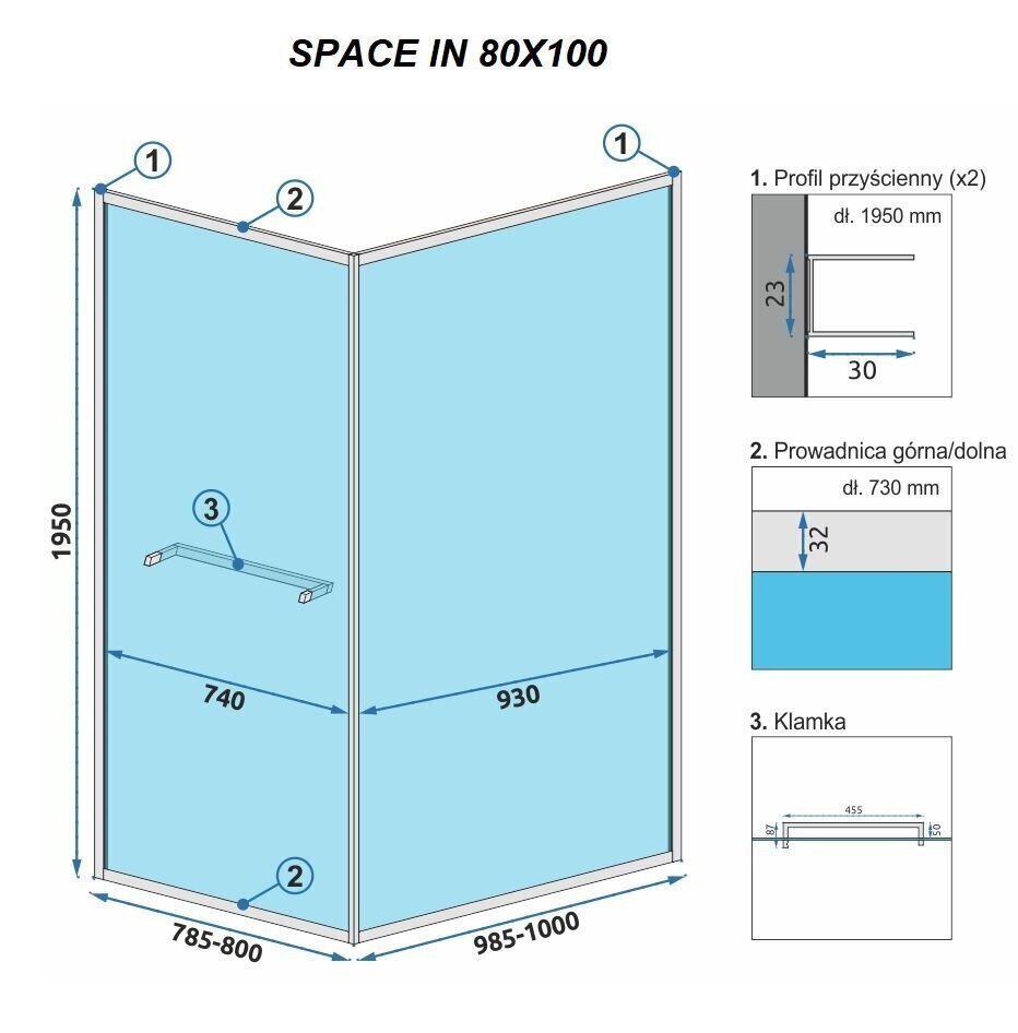 Dušikabiin REA Space In Black, 90x90, 80x100 cm цена и информация | Dušikabiinid | hansapost.ee