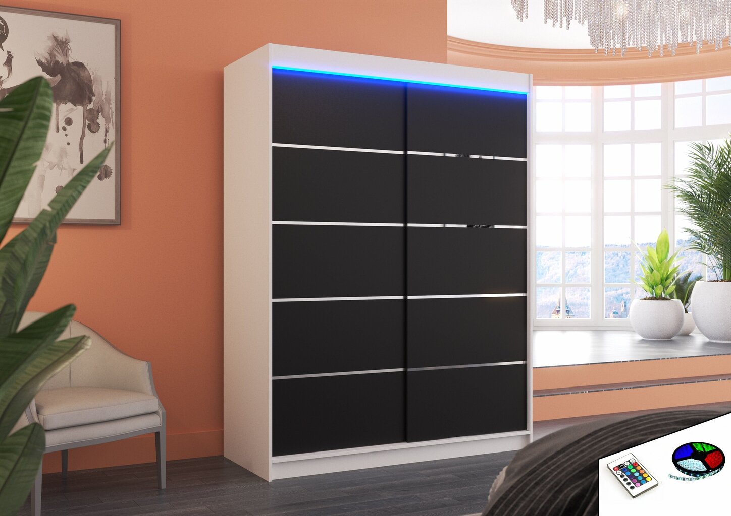 LED valgustusega kapp ADRK Furniture Luft, valge/must hind ja info | Kapid | hansapost.ee