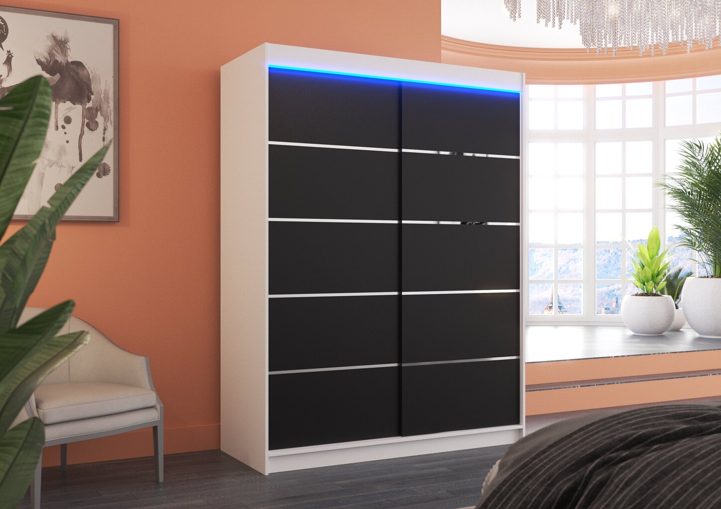 LED valgustusega kapp ADRK Furniture Luft, valge/must цена и информация | Kapid | hansapost.ee