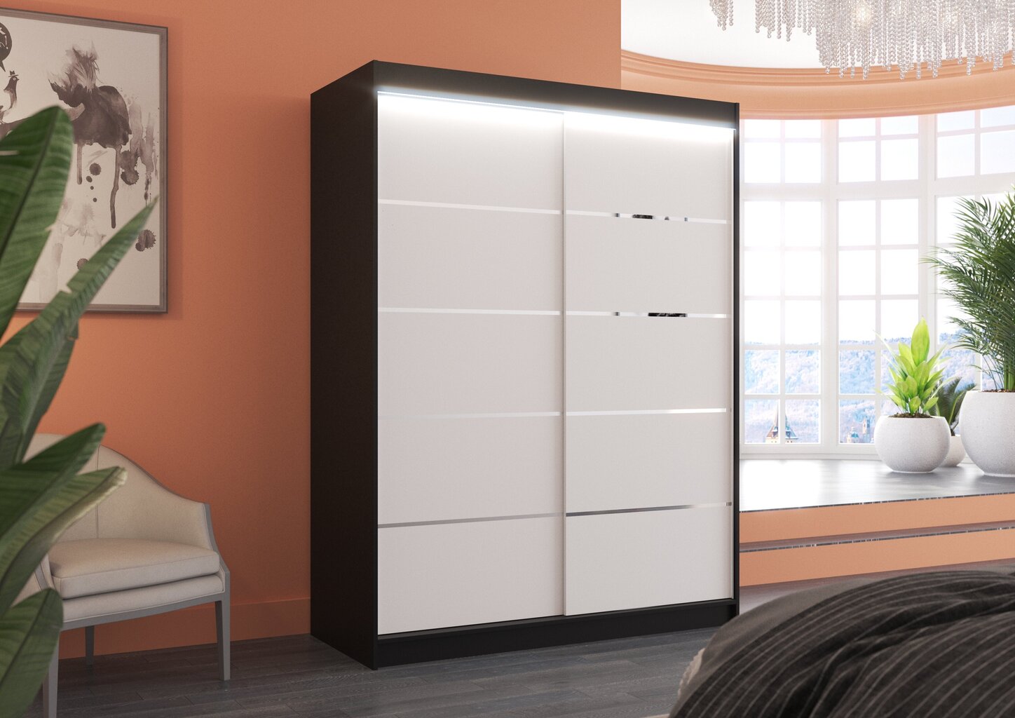 LED valgustusega kapp ADRK Furniture Luft, must/valge hind ja info | Kapid | hansapost.ee