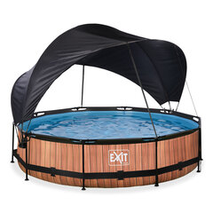 Каркасный бассейн Exit Wood с фильтром и навесом, ø360x76 см, коричневый цена и информация | Бассейны | hansapost.ee