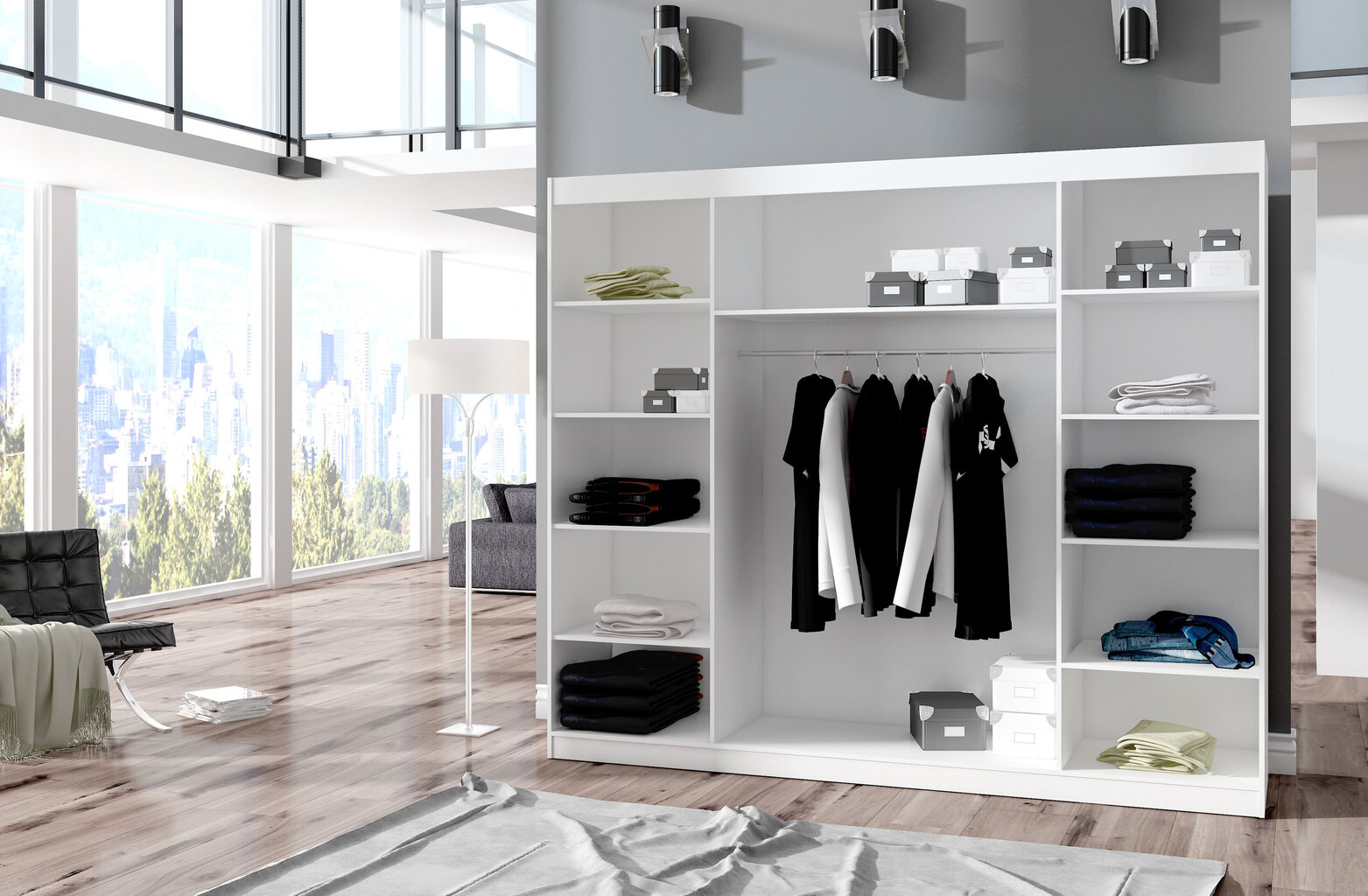LED valgustusega riidekapp ADRK Furniture Cambe, tamm / valge hind ja info | Kapid | hansapost.ee