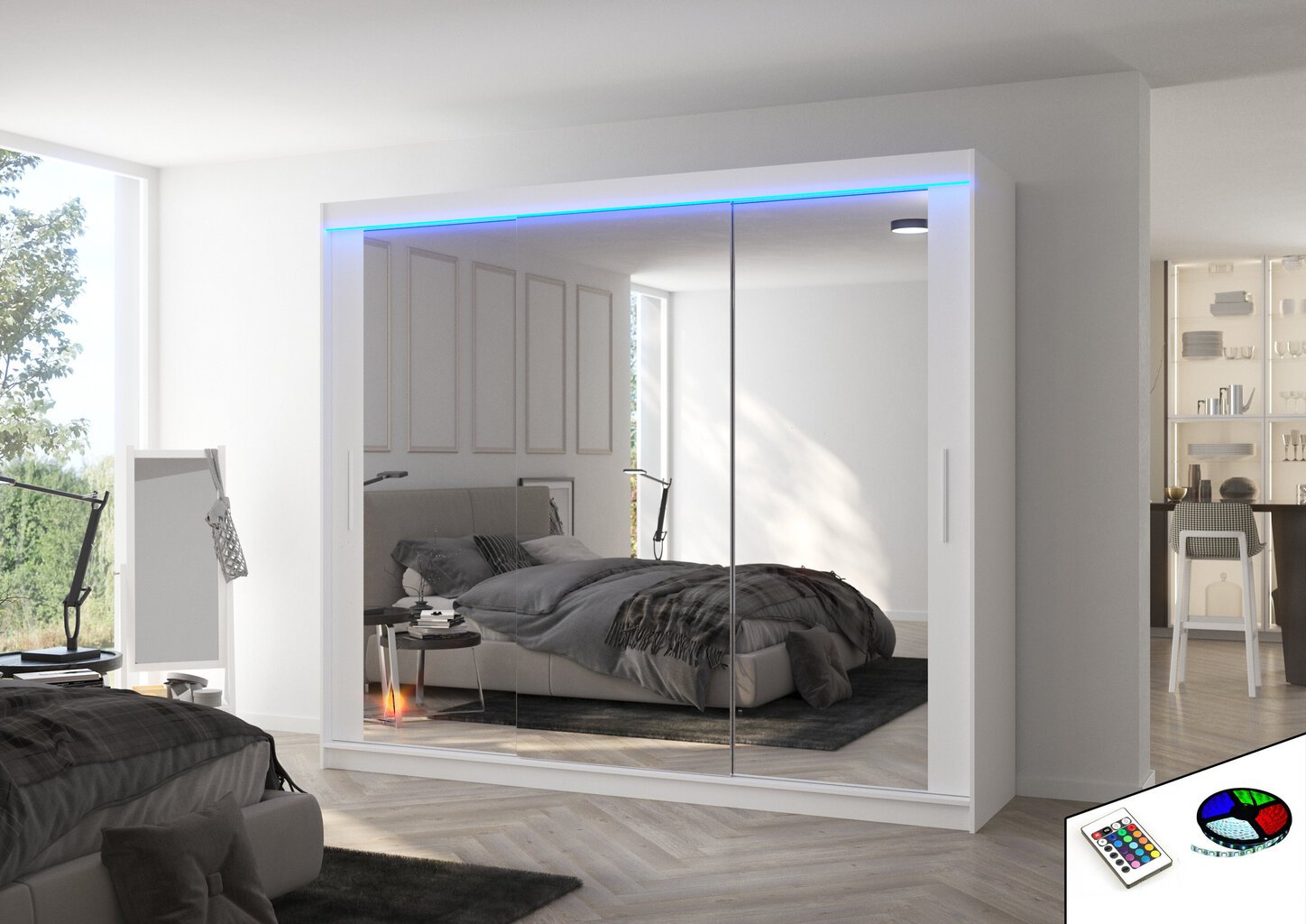 LED valgustusega kapp ADRK Furniture Chester, valge цена и информация | Kapid | hansapost.ee