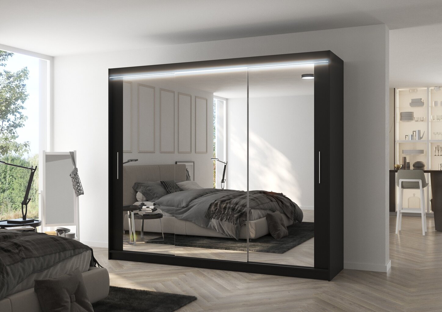LED valgustusega kapp ADRK Furniture Chester, must hind ja info | Kapid | hansapost.ee