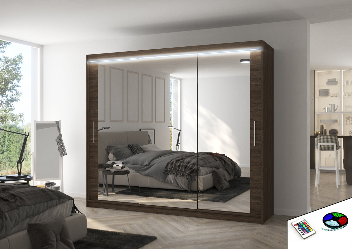 LED valgustusega kapp ADRK Furniture Chester, pruun hind ja info | Kapid | hansapost.ee