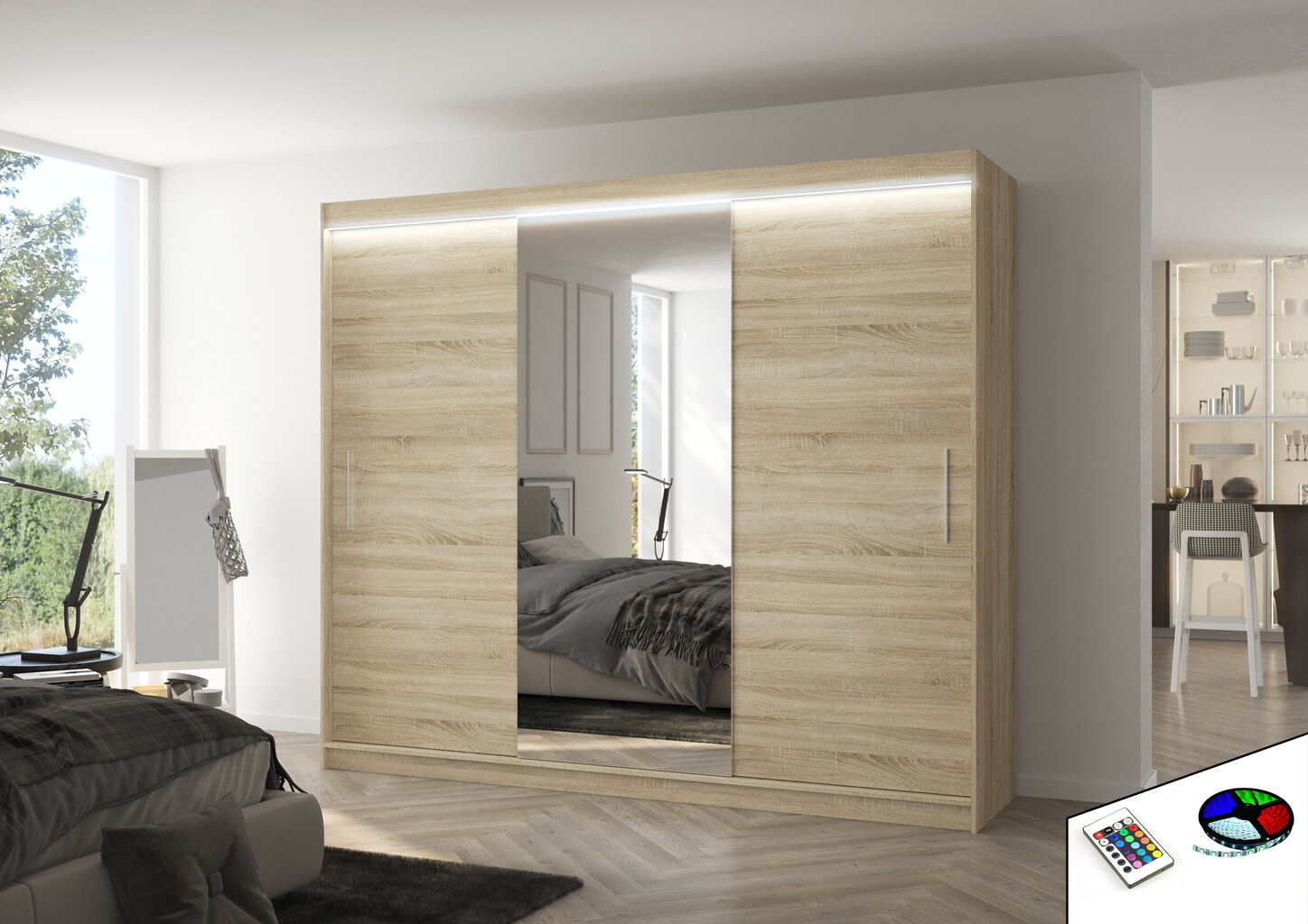 LED valgustusega kapp ADRK Furniture Denis, tamm hind ja info | Kapid | hansapost.ee
