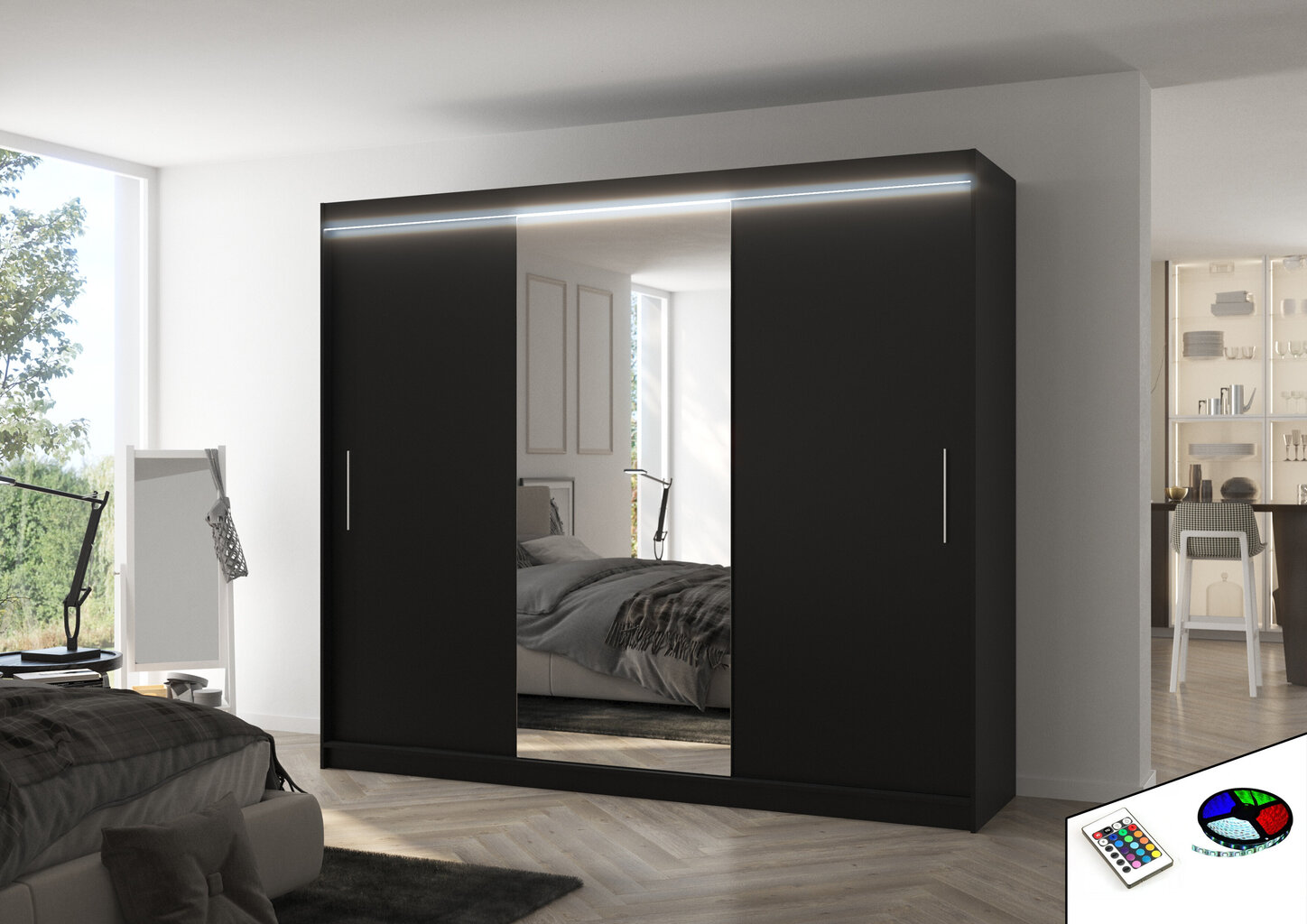 LED valgustusega kapp ADRK Furniture Denis, must цена и информация | Kapid | hansapost.ee