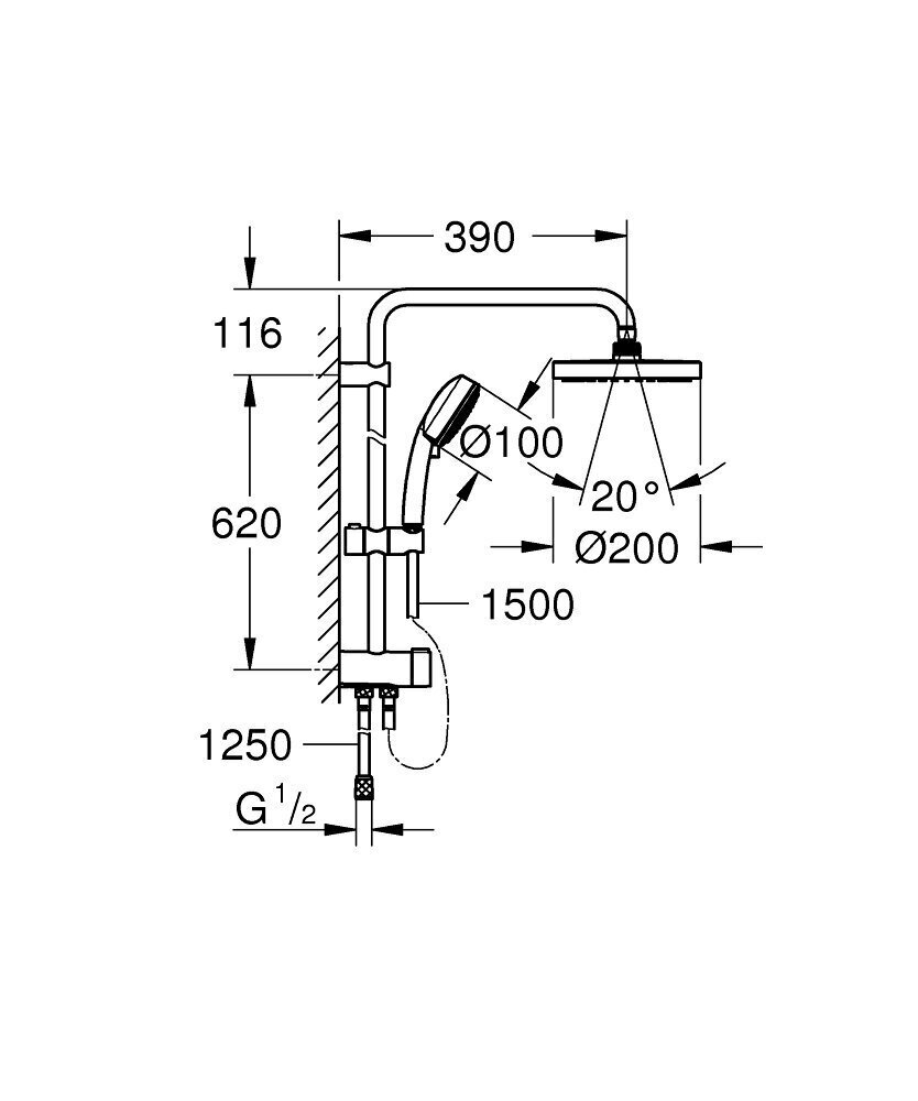 Grohe Tempesta Cosmopolitan 200 FLEX dušisüsteem, mis ühildub olemasolevate ventiilidega lihtsaks uuendamiseks hind ja info | Dušikomplektid ja süsteemid | hansapost.ee