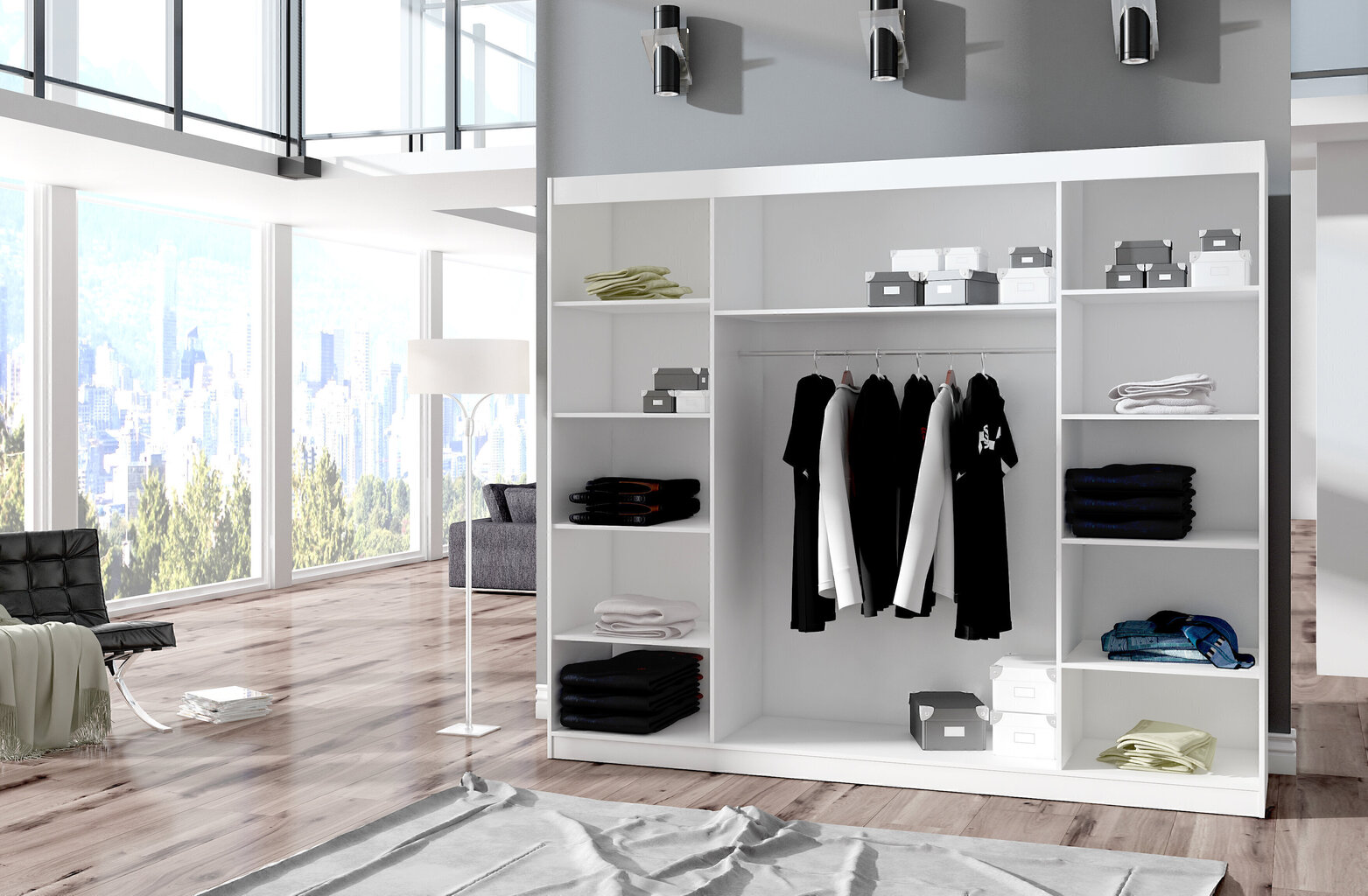 LED valgustusega riidekapp ADRK Furniture Sharon, tamme värvi hind ja info | Kapid | hansapost.ee