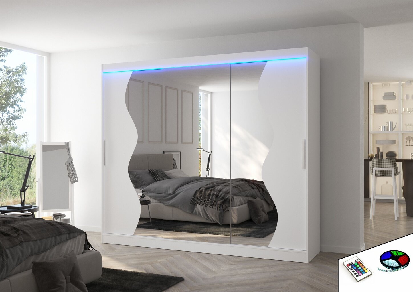 LED valgustusega kapp ADRK Furniture Sharon, valge hind ja info | Kapid | hansapost.ee