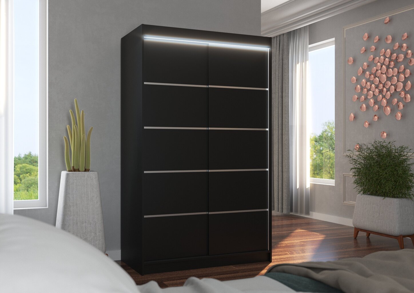 LED valgustusega kapp ADRK Furniture Benisso, must hind ja info | Kapid | hansapost.ee