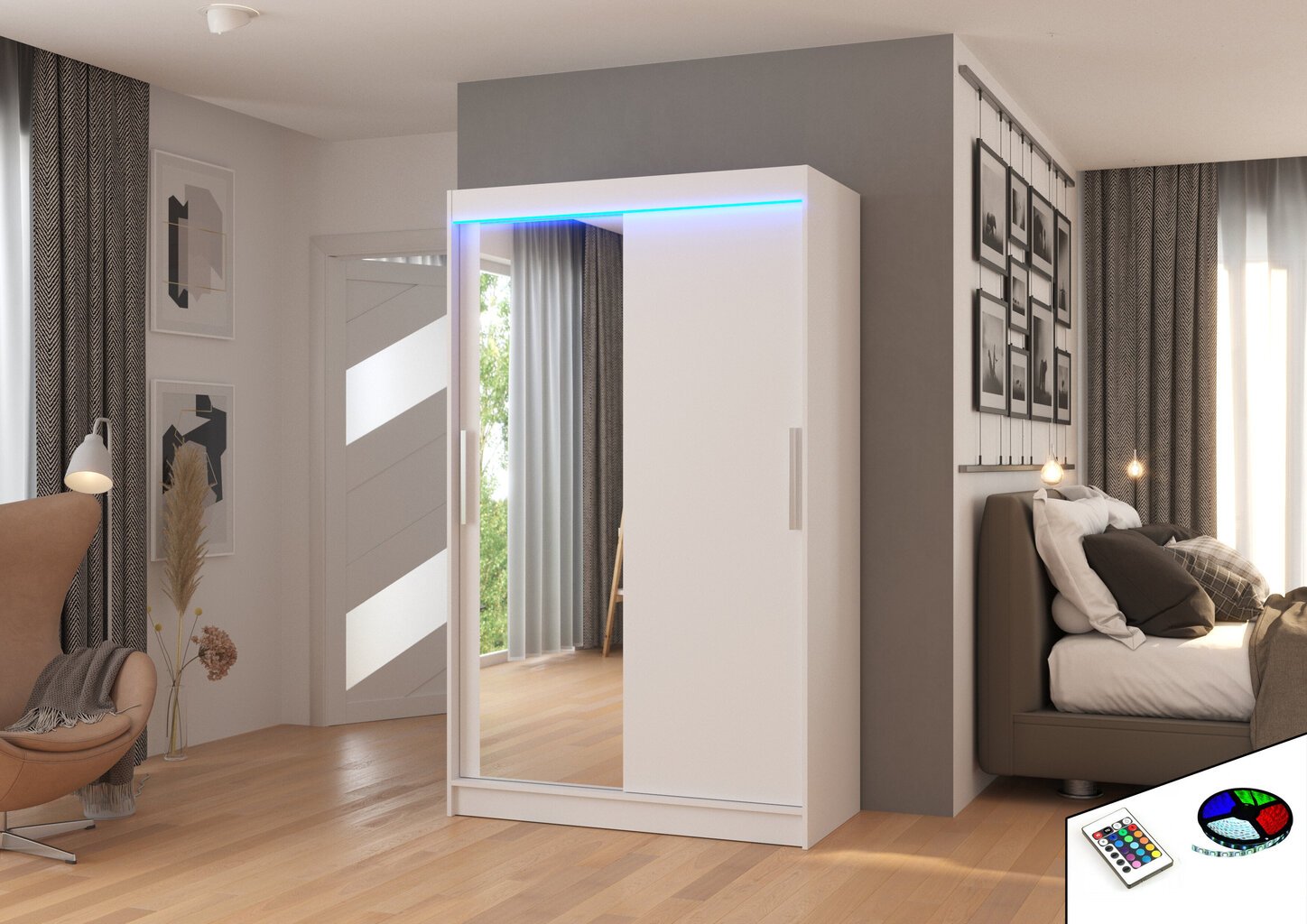 LED valgustusega kapp ADRK Furniture Bario, valge hind ja info | Kapid | hansapost.ee