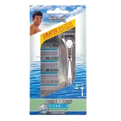 Набор Wilkinson Sword Quattro Titanium Sensitive: бритва, 1 шт + бритвенные головки, 4 шт. цена и информация | Средства для бритья | hansapost.ee