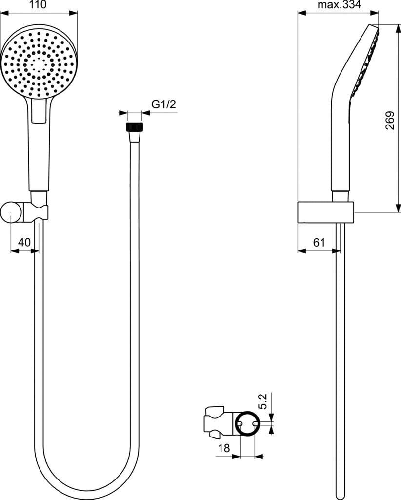 Kolme funktsiooniga dušikomplekt Ideal Standard Idealrain Evo Round, 600 mm hind ja info | Dušikomplektid ja süsteemid | hansapost.ee