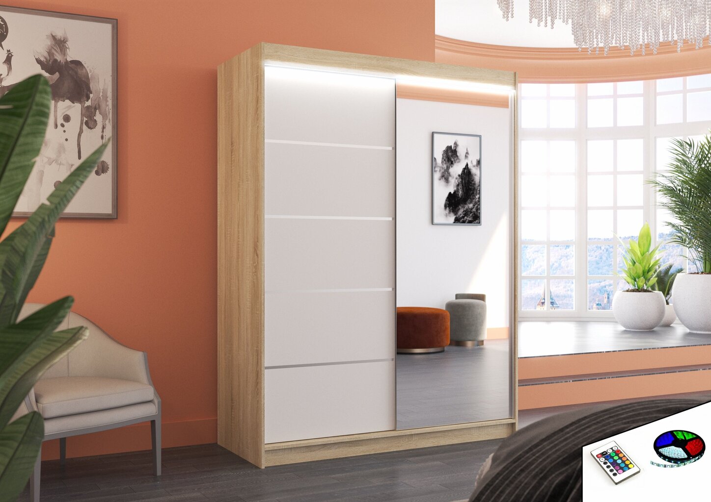 LED valgustusega kapp ADRK Furniture Limbo, tamm / valge hind ja info | Kapid | hansapost.ee