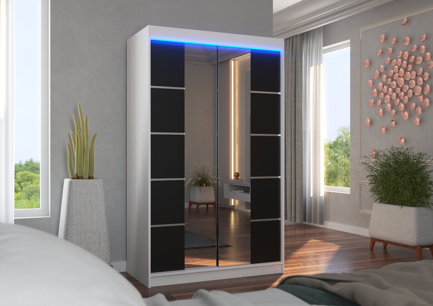 LED valgustusega kapp ADRK Furniture Genua, valge/must цена и информация | Kapid | hansapost.ee