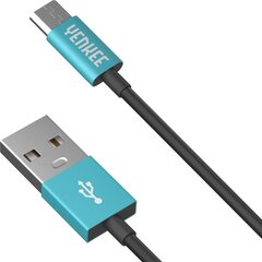 YENKEE, 2.0 USB A - micro USB (USB B), 480 Мбит/с, 2.1А, 2м, алюминиевый корпус, бирюзовый/черный цена и информация | Кабели для телефонов | hansapost.ee