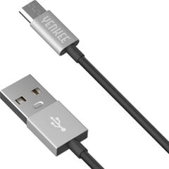 YENKEE, 2.0 USB A - micro USB (USB B), 480 Мбит/с, 2.1А, 1м, алюминиевый корпус, серый/черный цена и информация | Кабели для телефонов | hansapost.ee