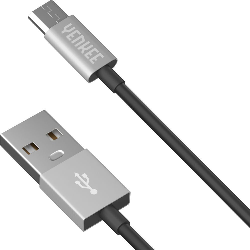 YENKEE, 2.0 USB A - micro USB (USB B), 480 Mbps, 2.1A, 1m, alumiiniumist korpus, hall/must цена и информация | Mobiiltelefonide kaablid | hansapost.ee