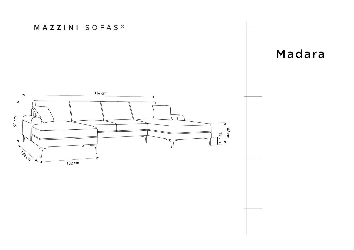 Pehme nurgadiivan Mazzini Sofas Madara 6S, hall/must hind ja info | Nurgadiivanid ja nurgadiivanvoodid | hansapost.ee