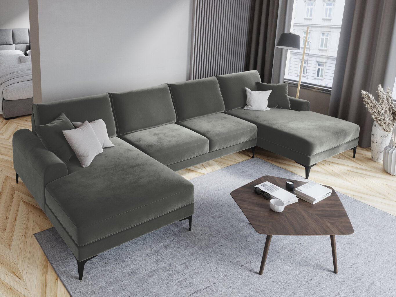 Pehme nurgadiivan Mazzini Sofas Madara 6S, hall/must hind ja info | Nurgadiivanid ja nurgadiivanvoodid | hansapost.ee