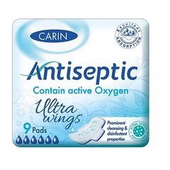 Гигиенические прокладки Carin Antiseptic Ultra Wings, 9 шт. цена и информация | Тампоны, гигиенические прокладки для критических дней, ежедневные прокладки | hansapost.ee