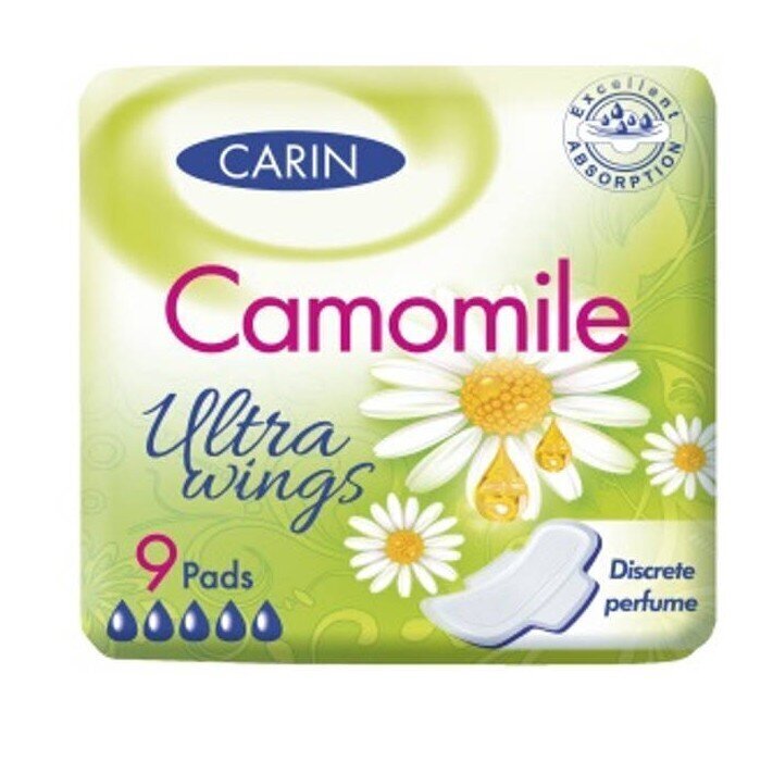 Hügieenisidemed Carin Antiseptic Ultra Wings Camomile, 9 tk. цена и информация | Tampoonid, hügieenisidemed ja menstruaalanumad | hansapost.ee