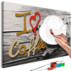 Maalimine numbrite järgi Ma armastan kohvi 40x60 cm hind ja info | Maalimiskomplektid numbrite järgi | hansapost.ee