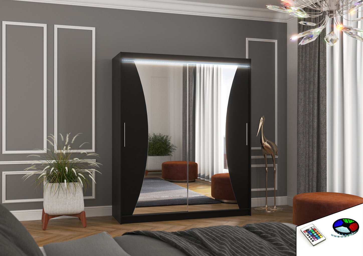 LED valgustusega kapp ADRK Furniture Charlotte, must цена и информация | Kapid | hansapost.ee