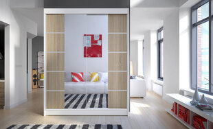 LED valgustusega riidekapp ADRK Furniture Nordic, valge / tamm hind ja info | Kapid | hansapost.ee