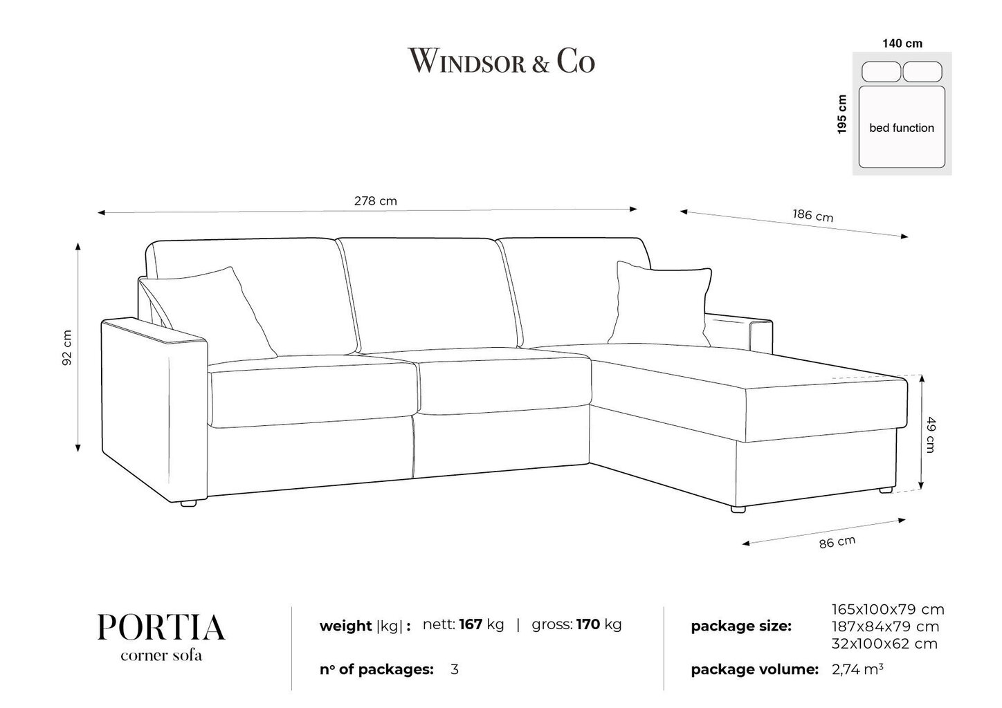 Pehme nurgadiivan Windsor&Co Portia M, must hind ja info | Nurgadiivanid ja nurgadiivanvoodid | hansapost.ee