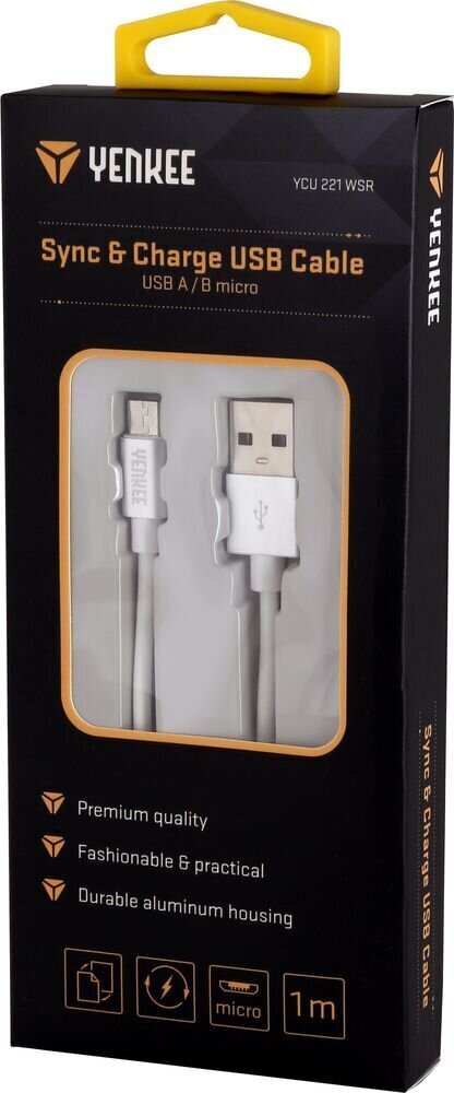 YENKEE, 2.0 USB A - micro USB (USB B), 480 Mbps, 2.1A, 1m, alumiiniumist korpus, valge/must цена и информация | Mobiiltelefonide kaablid | hansapost.ee