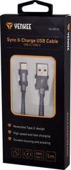 Кабель в оплетке YENKEE, 2.0 USB A - USB C, 480 Мбит/с, 3А, 1 м, алюминиевый корпус, серый цена и информация | Кабели для телефонов | hansapost.ee