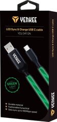 Valgustatud (LED) kaabel YENKEE, 2.0 USB A - USB-C, 480 Mbps, 5V/3A, 15W, 1m, roheline hind ja info | Mobiiltelefonide kaablid | hansapost.ee