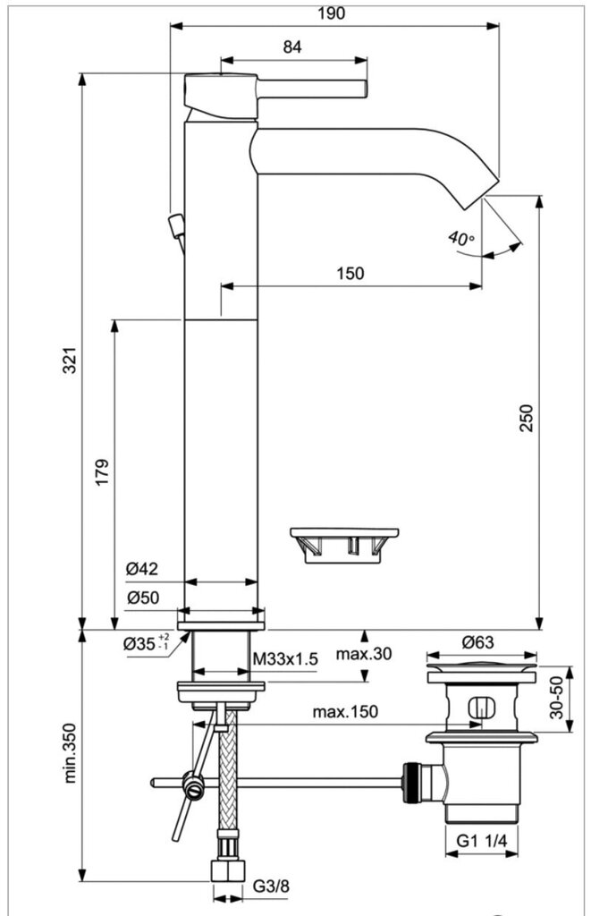 Alumise ventiiliga valamusegisti Ideal Standard Ceraline, kroomitud BC194AA hind ja info | Vannitoa segistid | hansapost.ee